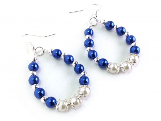 Blue White Pearl Teardrop Silver Hook Earrings Blue White Pearl Teardrop Silver Hook Earrings