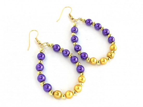 Purple Gold Pearl Teardrop Gold Hook Earrings