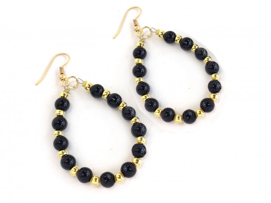 Black Gold Pearl Teardrop Gold Hook Earrings