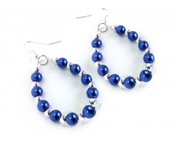 Blue White Pearl Teardrop Silver Hook Earrings