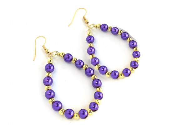 Purple Gold Pearl Teardrop Gold Hook Earrings