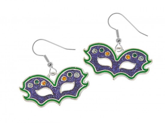 Mardi Gras Colored Mask Hook Earrings
