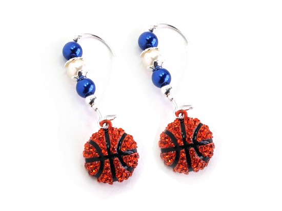 Blue White Basketball Pearl Hook Earrings Blue White Basketball Pearl Hook Earrings