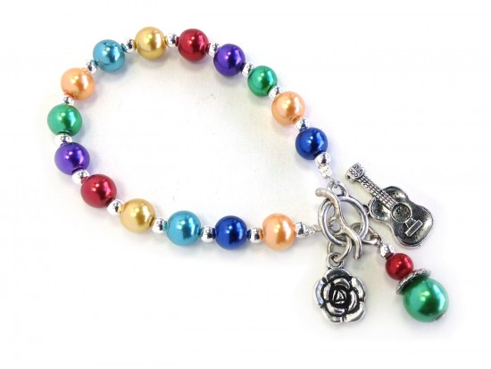 Multi Colored Bead Guitar Flower Stretch Toggle Bracelet