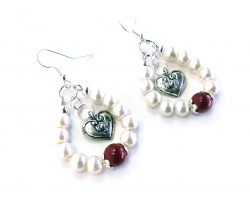 Red Pearl Glass Bead Heart Teardrop Hook Earrings