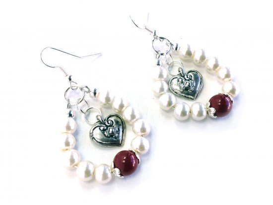 Red Pearl Glass Bead Heart Teardrop Hook Earrings Red Pearl Glass Bead Heart Teardrop Hook Earrings