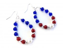 Red White Blue Beaded Teardrop Hook Earrings