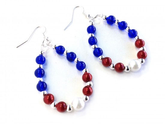 Red White Blue Beaded Teardrop Hook Earrings
