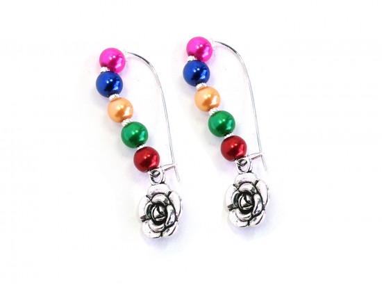 Multi Colored Pearl Bead Flower Loop Earrings