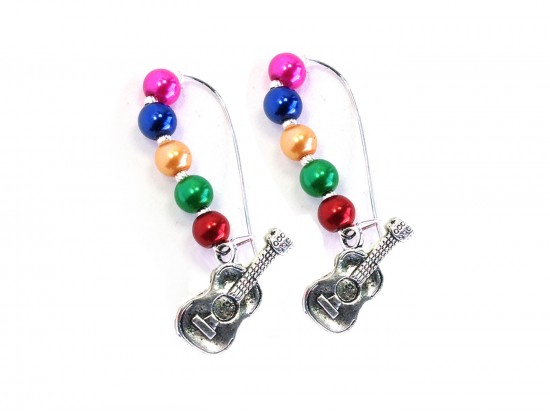 Multi Colored Pearl Bead Guitar Loop Earrings