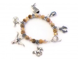 Brown Stone Western Theme Charm Stretch Bracelet