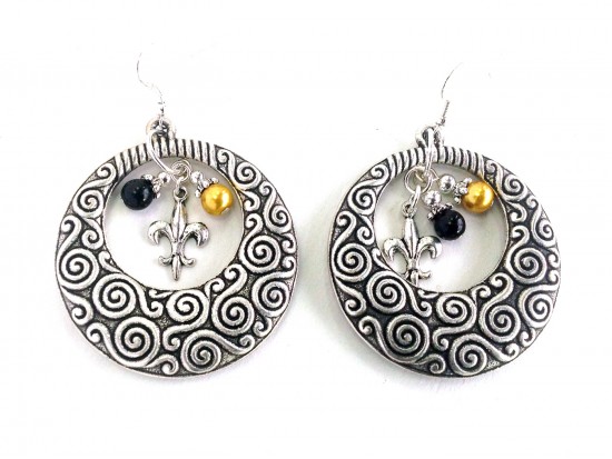 Gold Black Silver Filigree Hoop Earrings