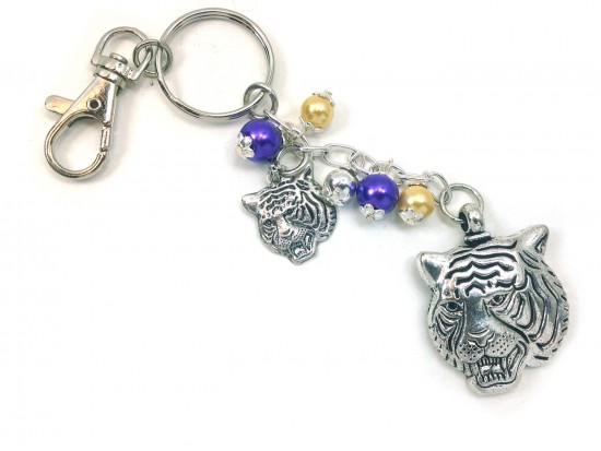 Purple Gold Tiger Head Key Chain