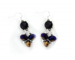 Purple Gold Crystal Fleur De Lis Hook Earrings