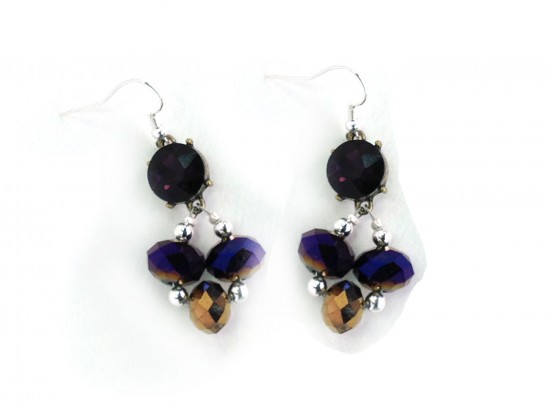 Purple Gold Crystal Fleur De Lis Hook Earrings