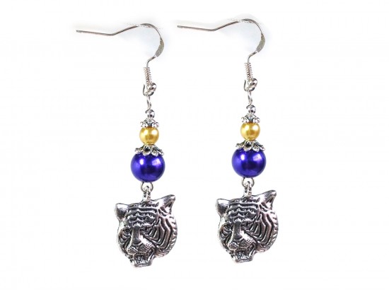Purple Gold Bead Tiger Hook Earrings
