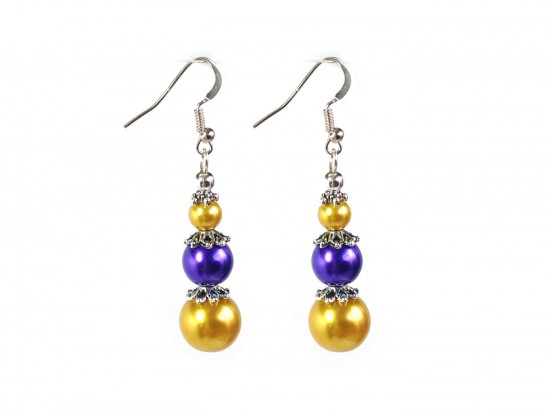 Purple Gold Graduated Bead Hook Earrings