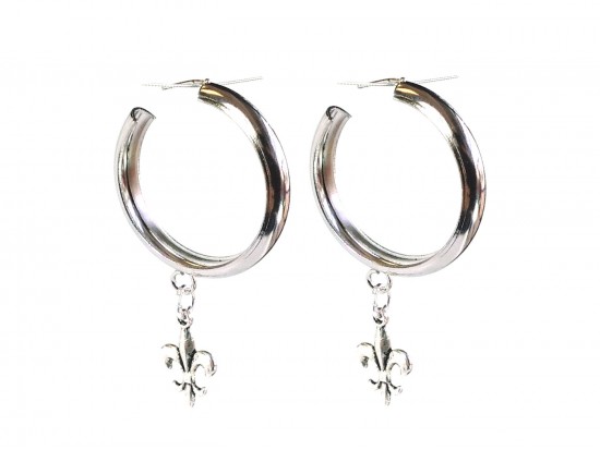 Silver Fleur De lis Hoop Post Earrings