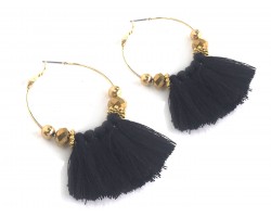 Black Tassel Crystal Gold Hoop Earrings