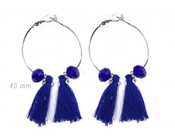 Blue White Tassel Crystal Silver Hoop Earrings