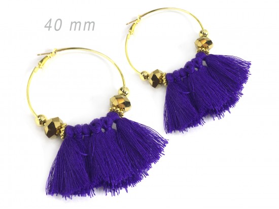 Purple Tassel Crystal Gold Hoop Earrings