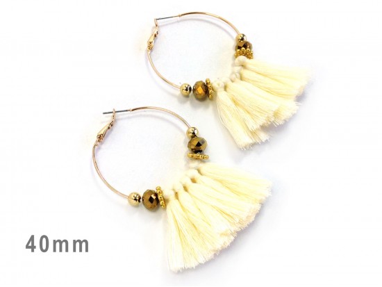 Off White Tassel Crystal Gold Hoop Earrings