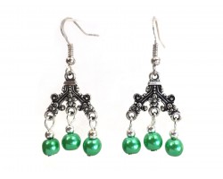 Green Pearl Chandelier Hook Earrings
