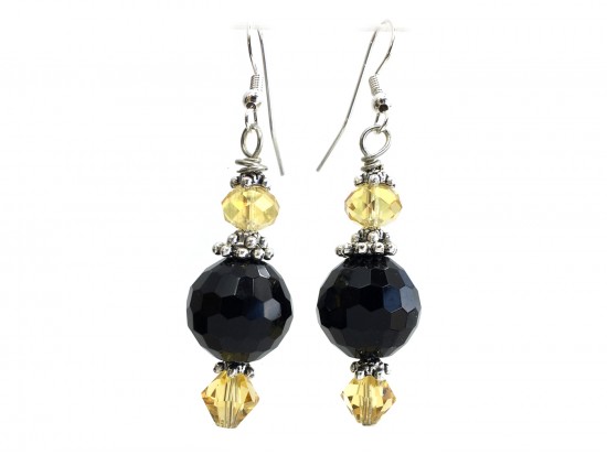 Black Gold Color Crystal Hook Earrings