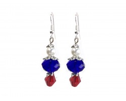 Red White Blue Crystal Hook Earrings