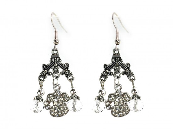 Clear Crystal Paw Chandelier Hook Earrings