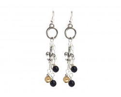 Black Gold Pearl Chain Hook Earrings