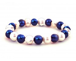 Blue White Pearl Bead Mix Stretch Bracelet