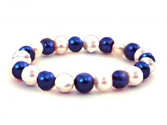 Blue White Pearl Bead Mix Stretch Bracelet