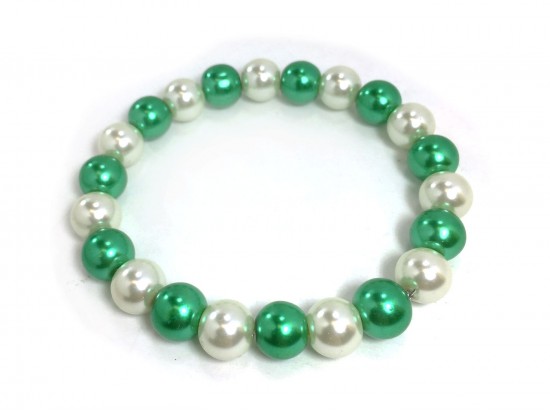Green White Pearl Bead Mix Stretch Bracelet