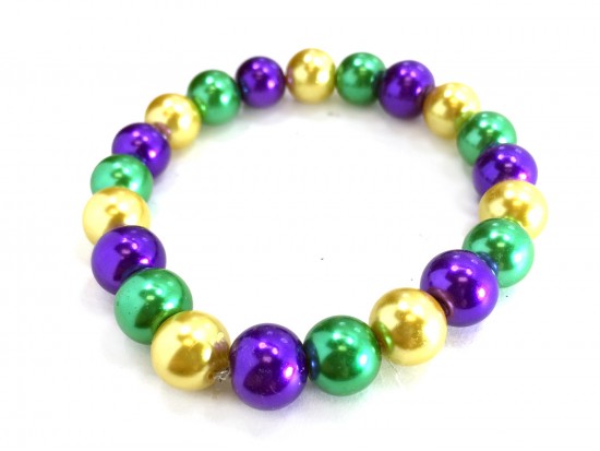 Mardi Gras Pearl Bead Mix Stretch Bracelet