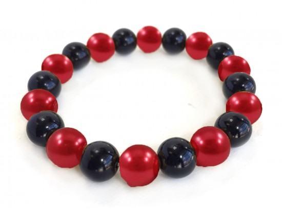 Red Black Pearl Bead Mix Stretch Bracelet
