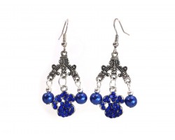 Blue Crystal Paw Pearl Chandelier Hook Earrings