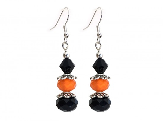 Orange Black Crystal Dangle Hook Earring