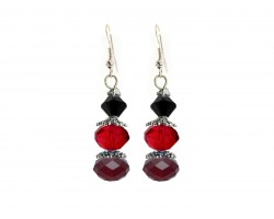 Red Black Crystal Dangle Hook Earring