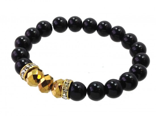 Black Pearl Gold Crystal Stretch Bracelets