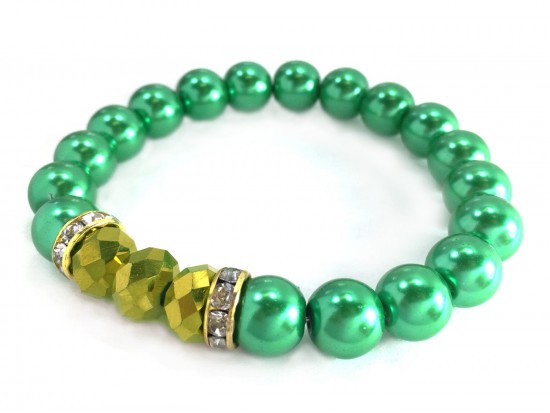 Green Pearl Gold Crystal Stretch Bracelets