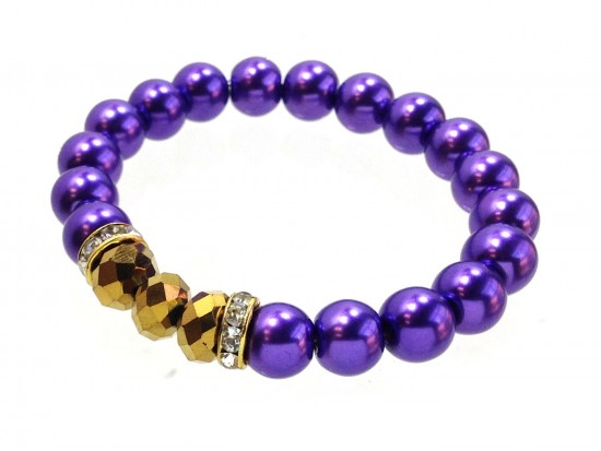 Purple Pearl Gold Crystal Stretch Bracelets
