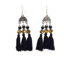 Black Gold Chandelier Crystal Tassel Hook Earrings