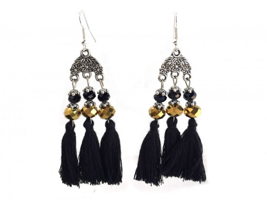 Black Gold Chandelier Crystal Tassel Hook Earrings Black Gold Chandelier Crystal Tassel Hook Earrings
