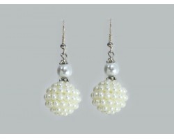 Pearl Cotton Ball Silver Hook Earrings