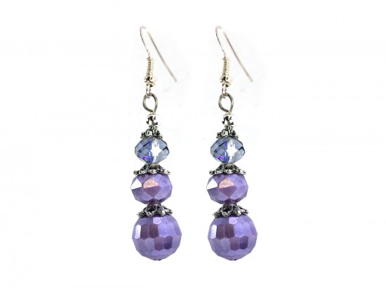 Lilac Faceted Pearlized Bead  Hook Earring