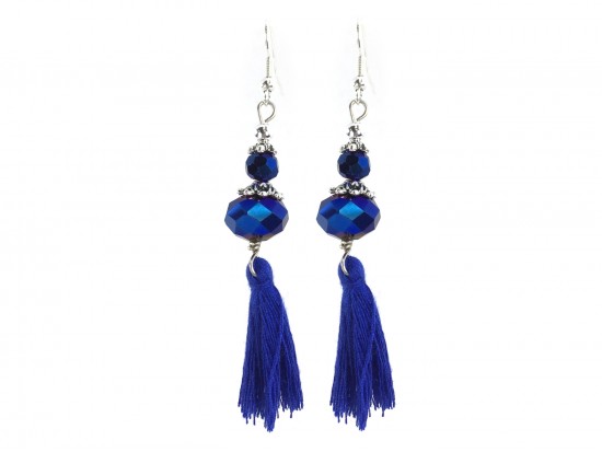 Blue Tassel Crystal Hook Earrings