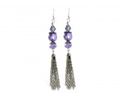 Lilac Faceted Pearlized Bead Tassel Hook Earring