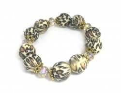 Leopard Bead Brown Crystal Stretch Bracelet
