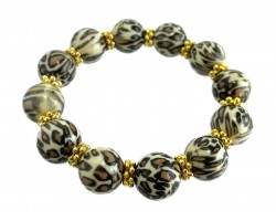 Leopard Bead Brown Gold Stretch Bracelet
